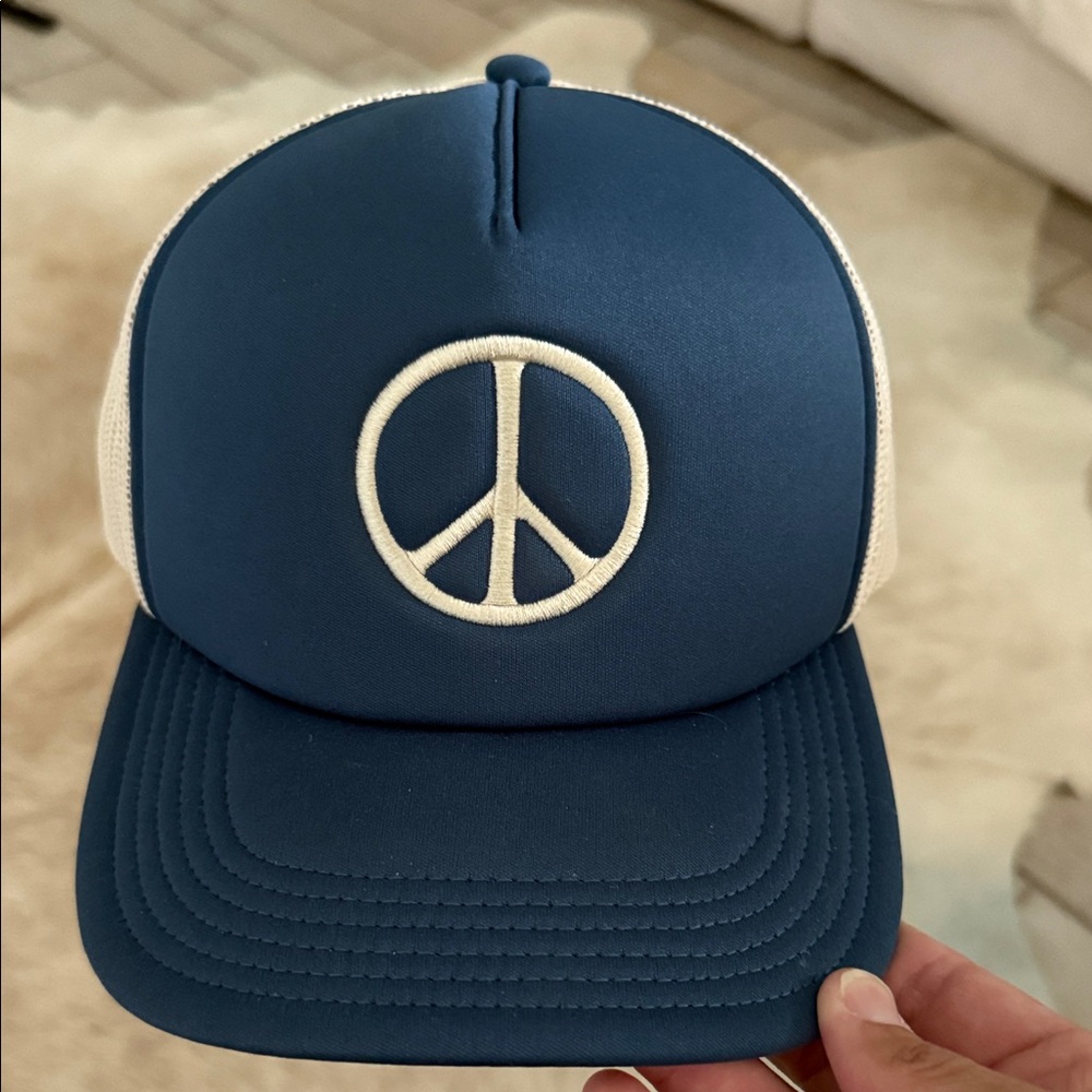 Spiritual Gangster Navy and Cream Peace Sign Trucker Hat